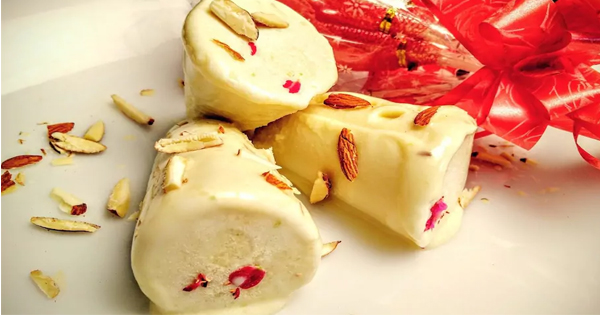 Almond kulfi with rosewater syrup