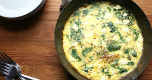Goat’s cheese & caramelised onion frittata with a lemony green salad