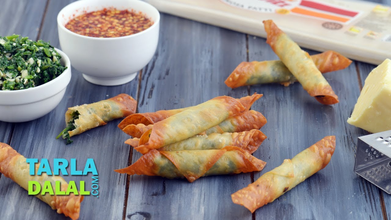 Spinach Cheese Cigars with Honey Chilli Sauce by Tarla Dalal The Cook