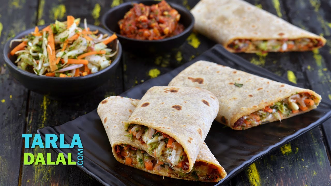 होल व्हीट सलाद रैप (Whole Wheat Salad Wrap) by Tarla Dalal | The Cook Book