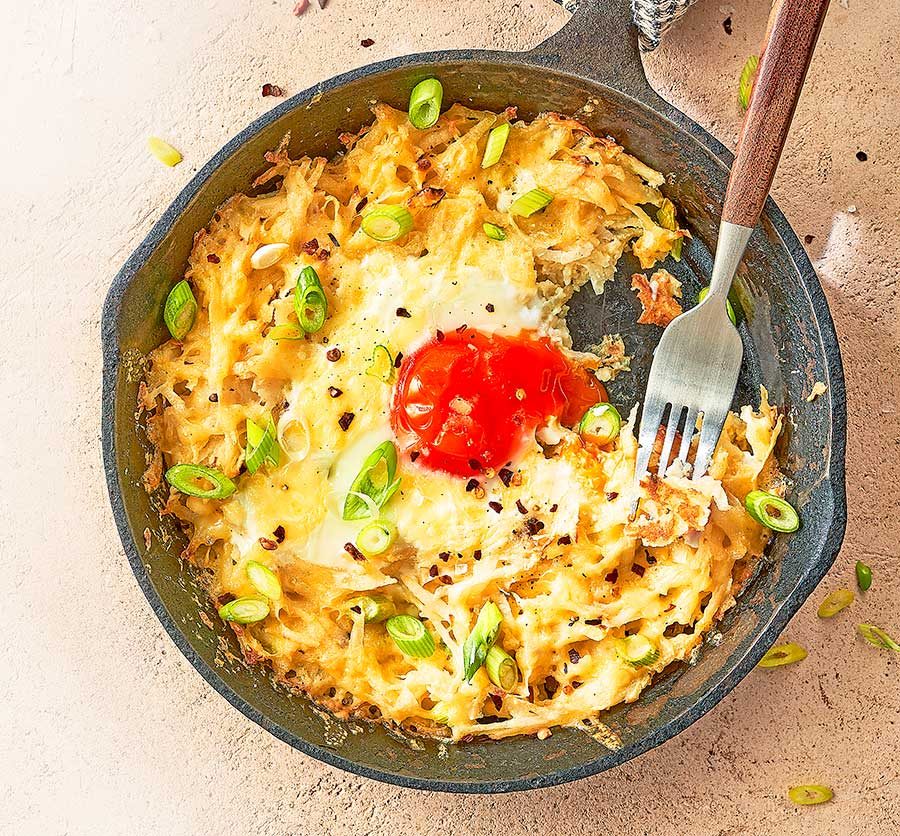Cheesy skillet hash brown & eggs | The Cook Book