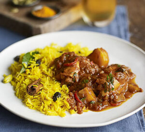 cape malay chicken curry with yellow rice