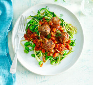 meatballs with fennel balsamic beans courgette noodles