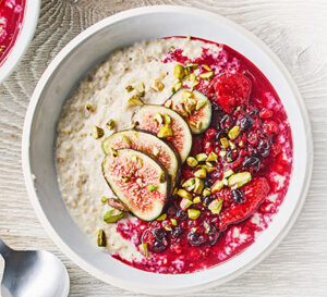 porridge with quick berry compote figs pistachios