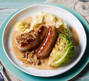 sausages with braised cabbage and caraway 1