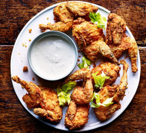 southern fried quail with blue cheese dressing