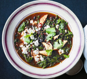 spiced black bean chicken soup with kale