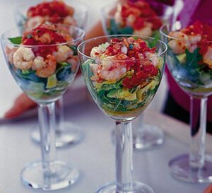 Spicy prawn cocktail with tomato coriander dressing
