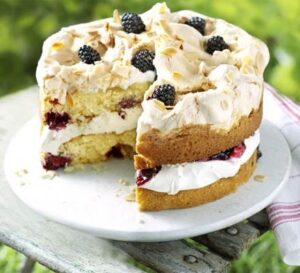 Blackberry almond meringue cake