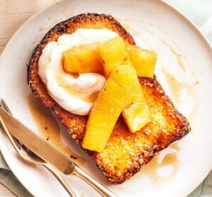 Coconut French toast with spiced roasted pineapple